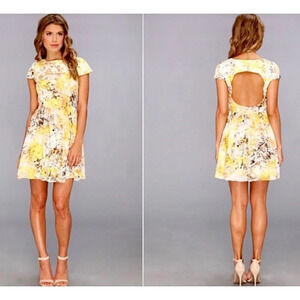 Parker Kinley Yellow Silk Floral Open Back Mini Short Dress Size XS